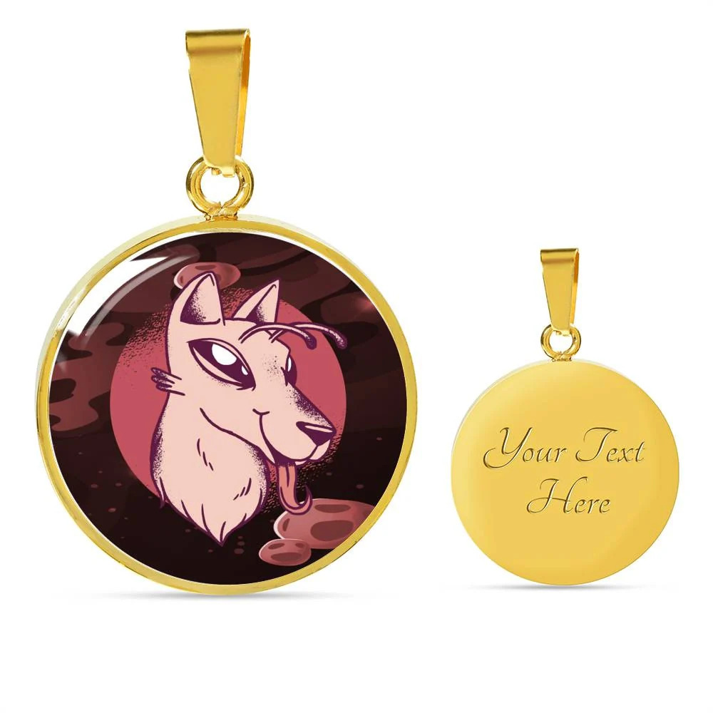 UFO Alien Fan Alien Dog Personalized Engraved Gold Circle Necklace Custom Name